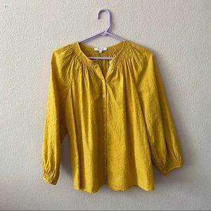 Madewell floral embroidered smocked raglan top